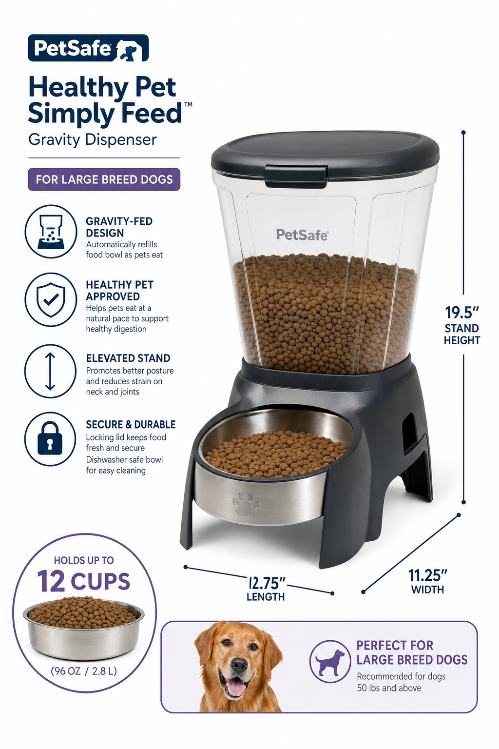 PetSafe Healthy Pet Simply Feed Gravity Dispenser — for Large Breeds — Great Dane, Mastiff, Labrador