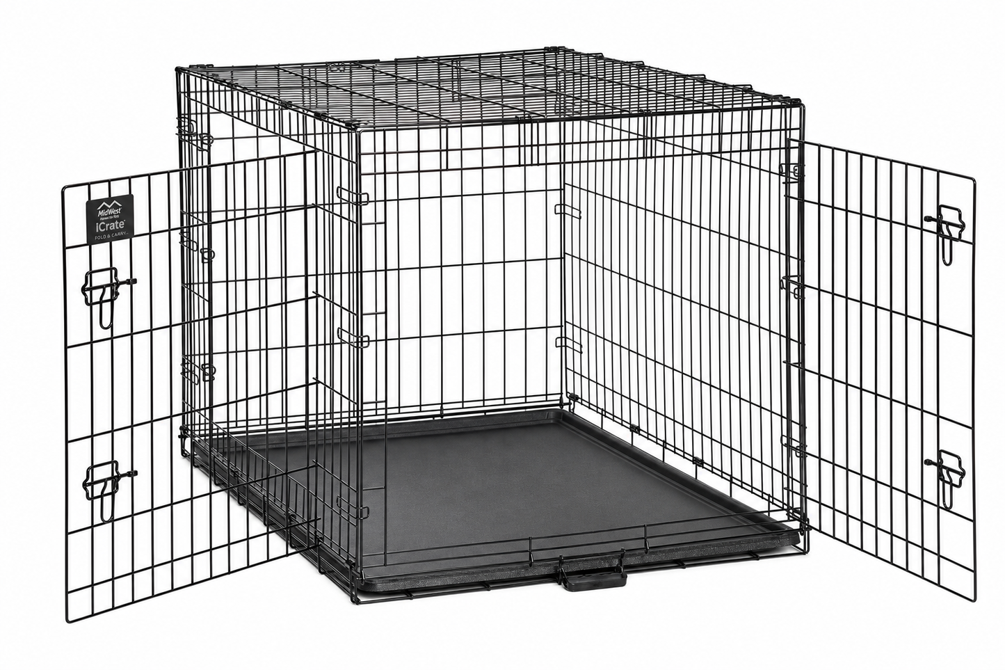 MidWest iCrate Fold & Carry Double-Door Wire Crate — for Large Breeds — Great Dane, Mastiff, German Shepherd