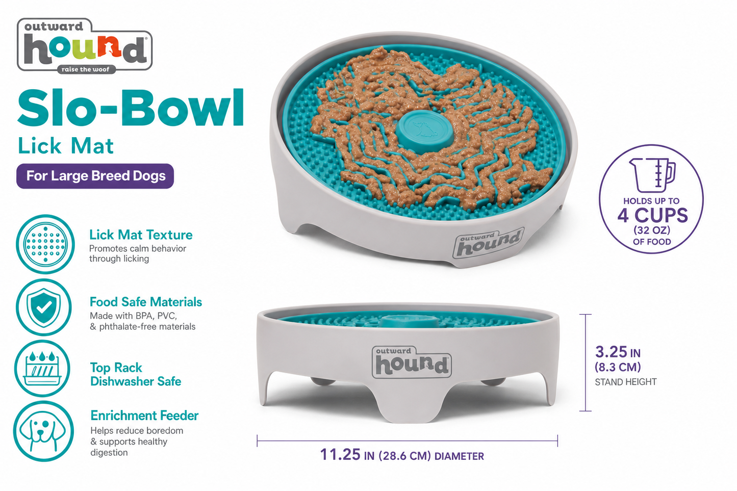 Outward Hound Slo-Bowl Lick Mat — Enrichment XL — for Large Breeds — Great Dane, Mastiff, Labrador