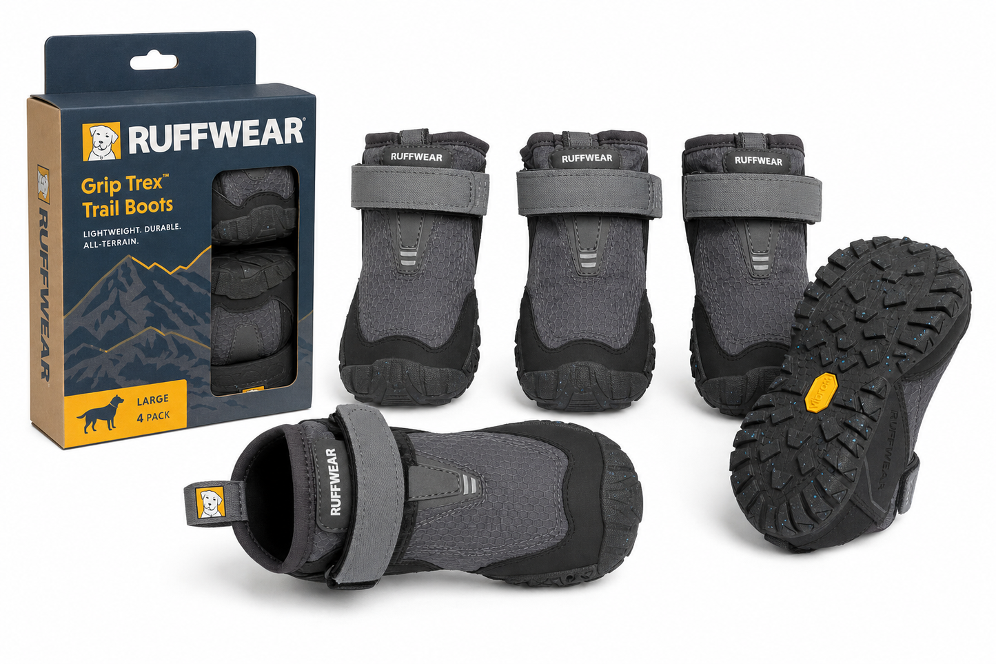 Ruffwear Grip Trex Trail Dog Boots — 4-Pack — for Large Breeds — German Shepherd, Labrador, Bernese Mountain Dog