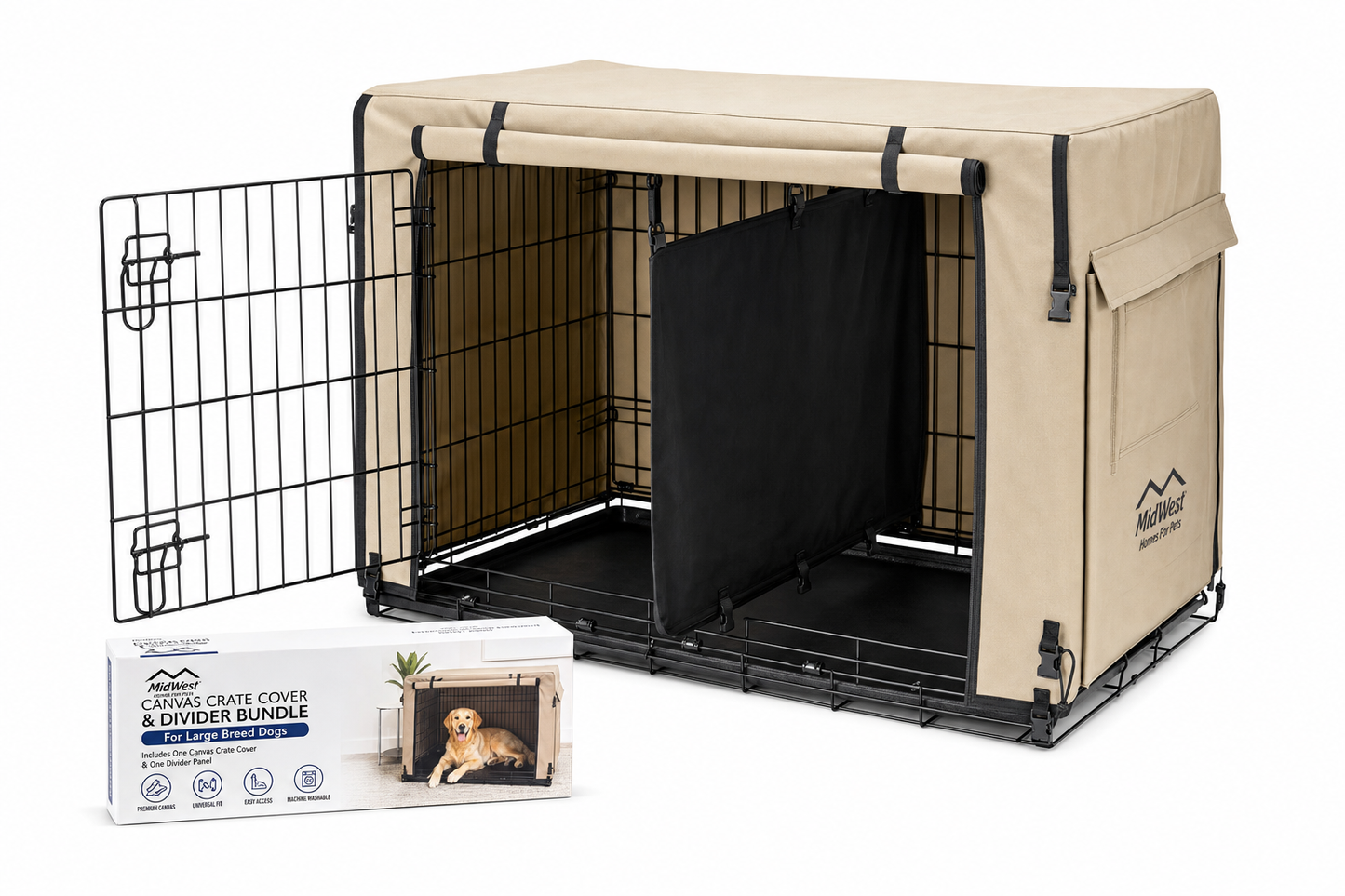 MidWest Canvas Crate Cover & Divider Bundle — for Large Breeds — Great Dane, Mastiff, German Shepherd