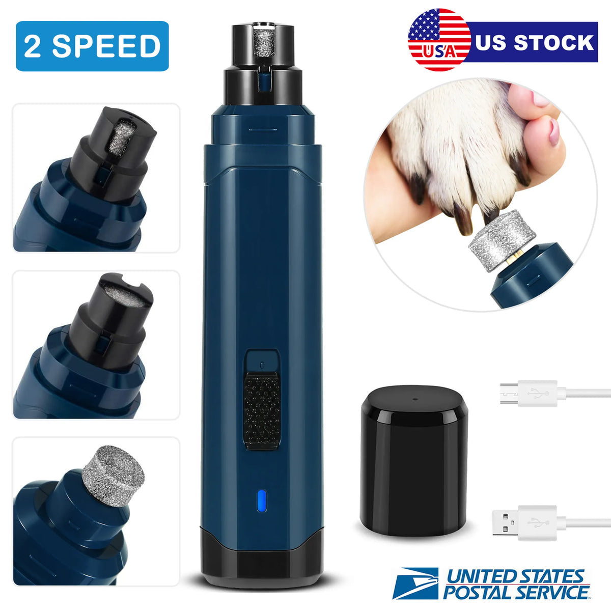 Dog Nail Grinder 2 Speeds Quiet USB Rechargeable Pet
