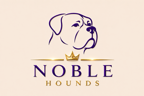 Noble Hounds logo - purple mastiff line art with gold crown