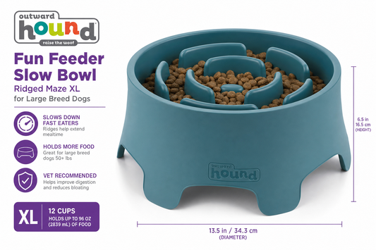 Outward Hound Fun Feeder Slow Bowl — Ridged Maze XL — for Large Breeds — Great Dane, Mastiff, Labrador