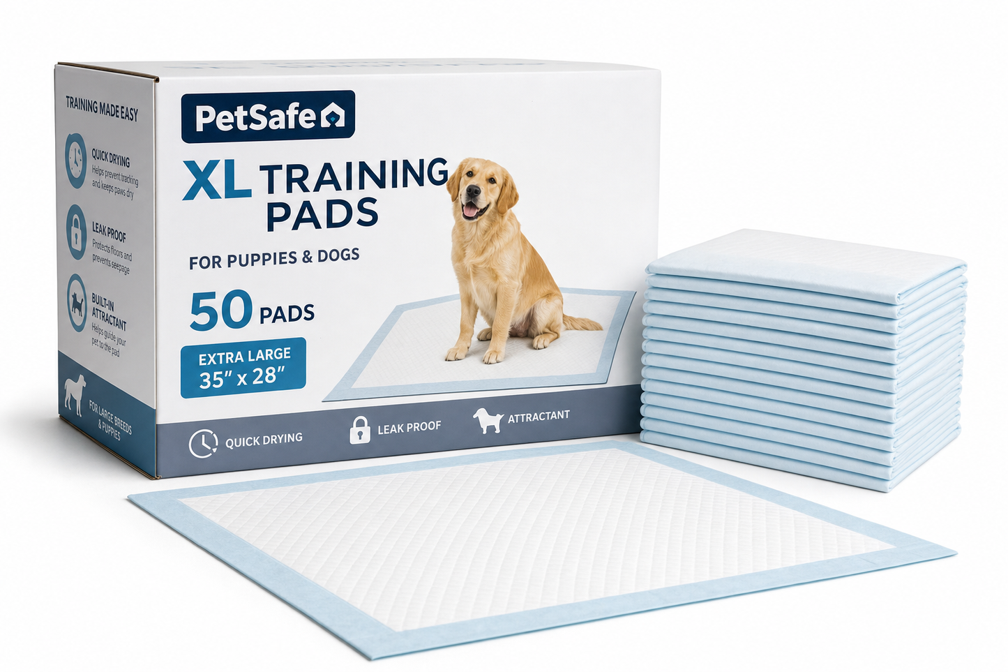 PetSafe XL Training Pads for Large Breed Puppies — 50-Pack — for Large Breed Dogs — Great Dane, Mastiff, Rottweiler