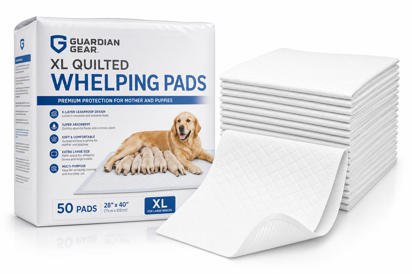 Guardian Gear XL Quilted Whelping Pads — 50-Pack — for Large Breed Dogs — Great Dane, Mastiff, Rottweiler