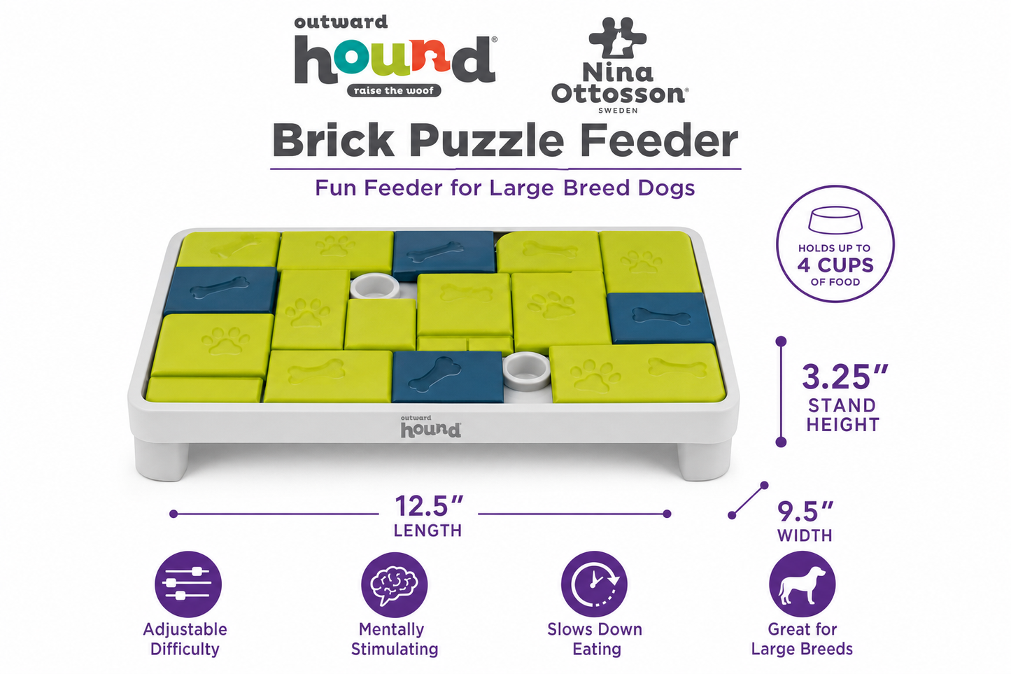Outward Hound Nina Ottosson Brick Puzzle Feeder — for Large Breeds — Great Dane, Mastiff, Labrador