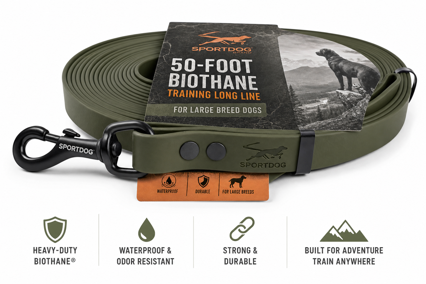 SportDOG 50-Foot Biothane Training Long Line — for Large Breeds — German Shepherd, Labrador, Bernese Mountain Dog