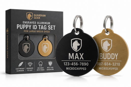 Guardian Gear Engraved Aluminum Puppy ID Tag Set — for Large Breed Dogs — Great Dane, Mastiff, Rottweiler
