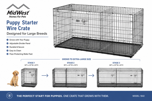 MidWest Puppy Starter Wire Crate — Grows to XL — for Large Breed Dogs — Great Dane, Mastiff, Rottweiler