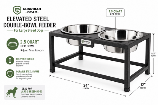 Guardian Gear Elevated Steel Double-Bowl Feeder — for Large Breeds — Great Dane, Mastiff, Labrador