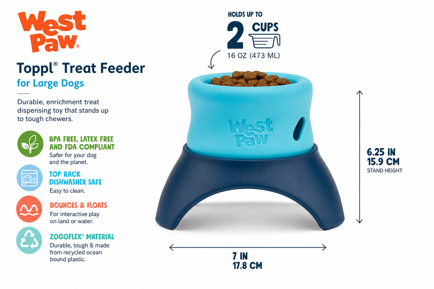 West Paw Toppl Treat Feeder — Large Breed Size — for Large Breeds — Great Dane, Mastiff, Labrador