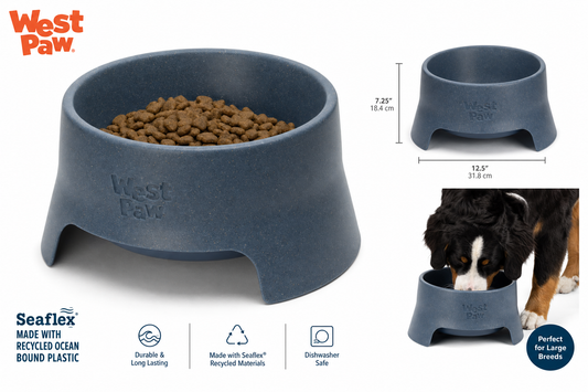 West Paw Seaflex Recycled Dog Bowl — Dishwasher Safe — for Large Breeds — Great Dane, Mastiff, Labrador